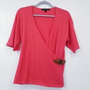 Ralph Lauren Black Label Coral V-neck Cashmere Silk Blouse w/ side Buckle